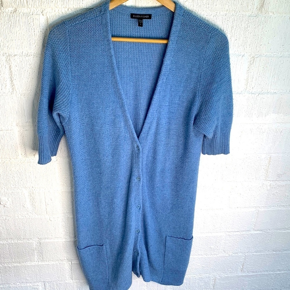 Eileen Fisher Cashmere Angora Double Pocket Wool Button Down Cardigan Sweater S